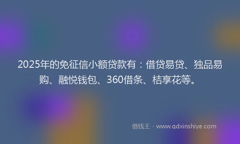2025年的免征信小额贷款有:借贷易贷、独品易购、融悦钱包、360借条、桔享花等。