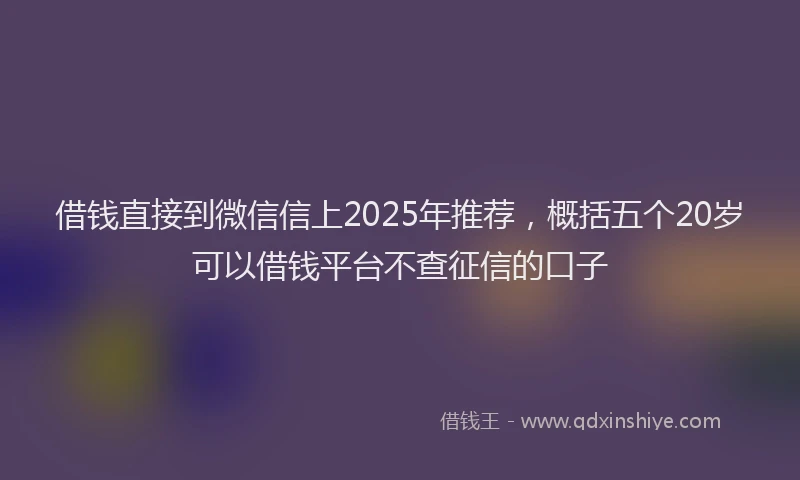借钱直接到微信信上2025年推荐，概括五个20岁可以借钱平台不查征信的口子