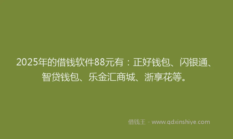 2025年的借钱软件88元有：正好钱包、闪银通、智贷钱包、乐金汇商城、浙享花等。
