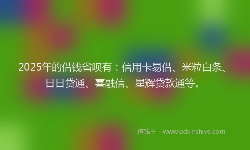 2025年的借钱省呗有：信用卡易借、米粒白条、日日贷通、喜融信、星辉贷款通等。