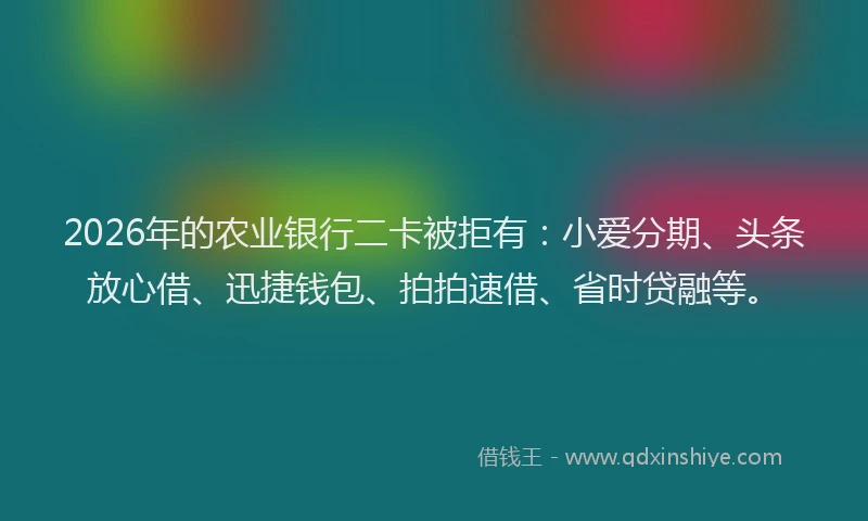 2026年的农业银行二卡被拒有:小爱分期、头条放心借、迅捷钱包、拍拍速借、省时贷融等。