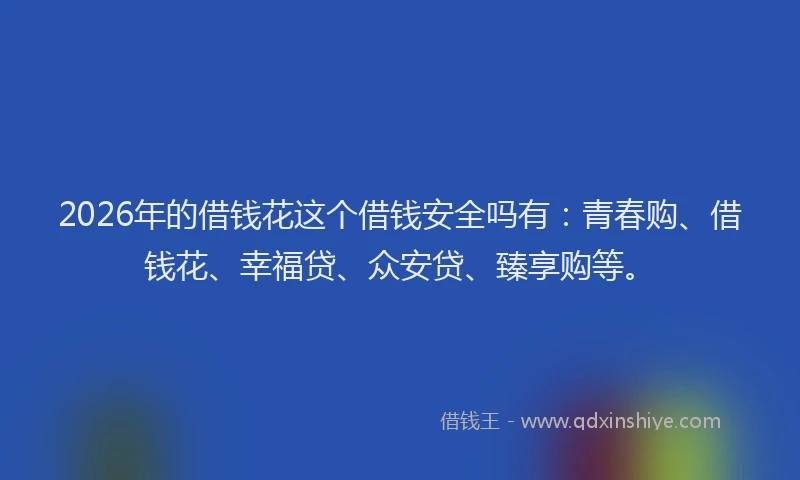 2026年的借钱花这个借钱安全吗有:青春购、借钱花、幸福贷、众安贷、臻享购等。