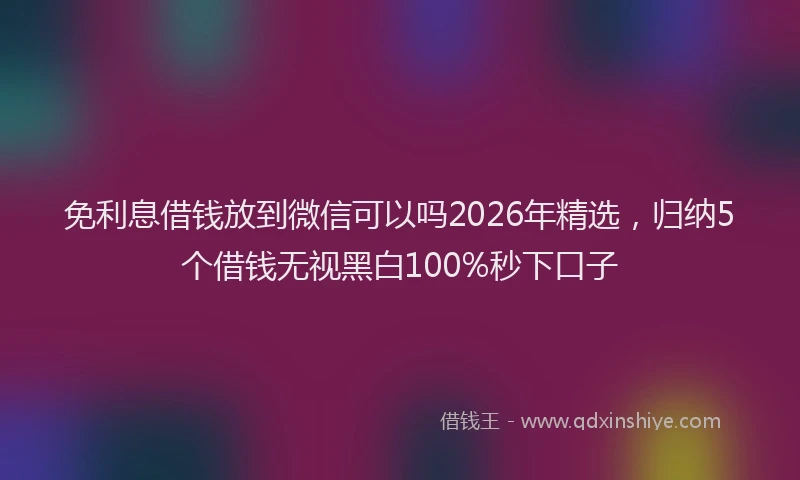 免利息借钱放到微信可以吗2026年精选，归纳5个借钱无视黑白100%秒下口子