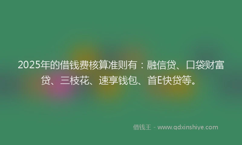 2025年的借钱费核算准则有：融信贷、口袋财富贷、三枝花、速享钱包、首E快贷等。
