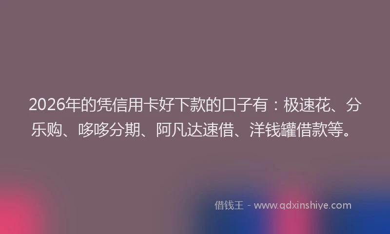 2026年的凭信用卡好下款的口子有：极速花、分乐购、哆哆分期、阿凡达速借、洋钱罐借款等。