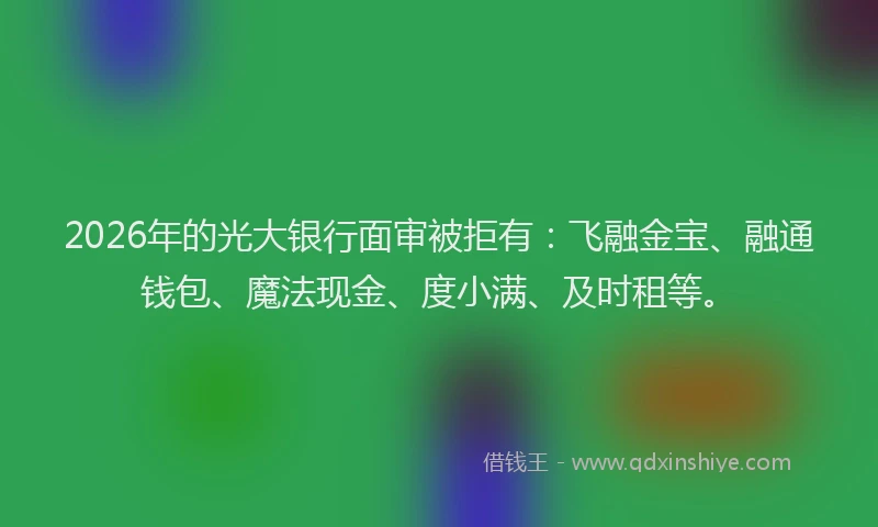 2026年的光大银行面审被拒有：飞融金宝、融通钱包、魔法现金、度小满、及时租等。