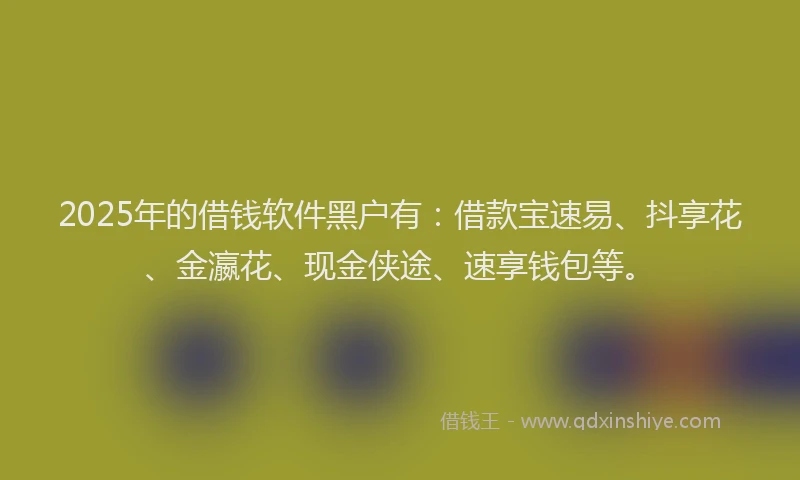 2025年的借钱软件黑户有：借款宝速易、抖享花、金瀛花、现金侠途、速享钱包等。