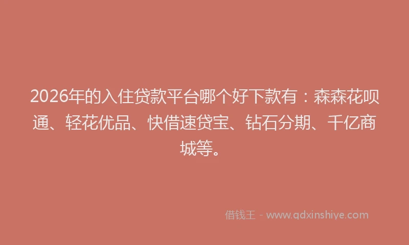 2026年的入住贷款平台哪个好下款有:森森花呗通、轻花优品、快借速贷宝、钻石分期、千亿商城等。