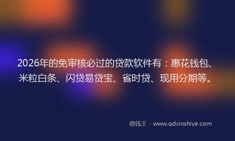 2026年的免审核必过的贷款软件有：惠花钱包、米粒白条、闪贷易贷宝、省时贷、现用分期等。