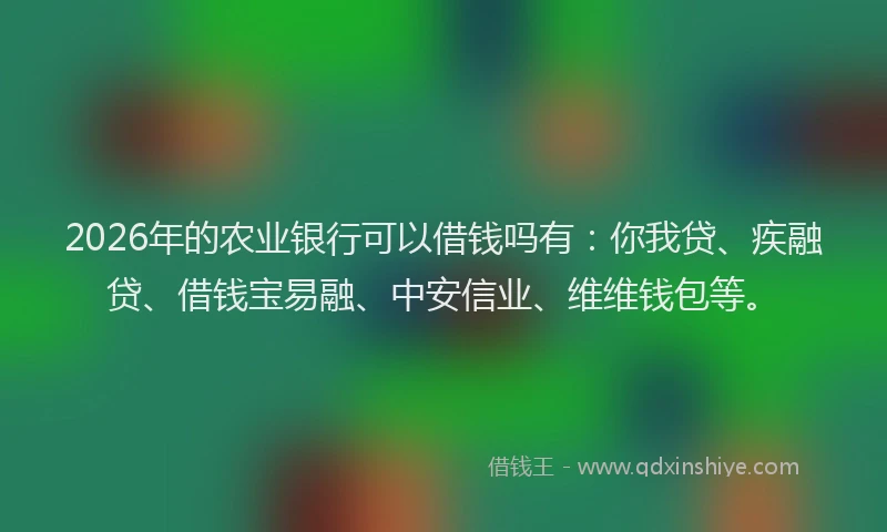 2026年的农业银行可以借钱吗有:你我贷、疾融贷、借钱宝易融、中安信业、维维钱包等。