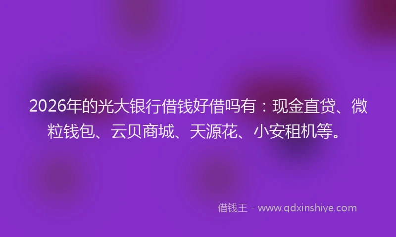 2026年的光大银行借钱好借吗有：现金直贷、微粒钱包、云贝商城、天源花、小安租机等。