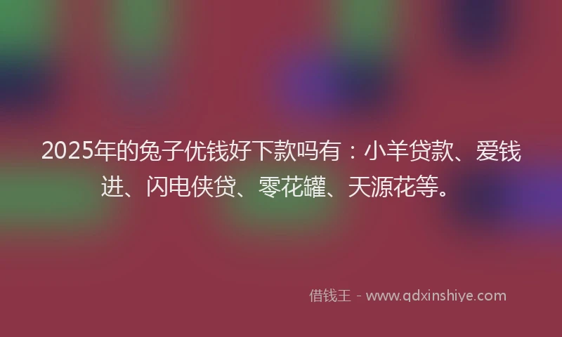2025年的兔子优钱好下款吗有：小羊贷款、爱钱进、闪电侠贷、零花罐、天源花等。