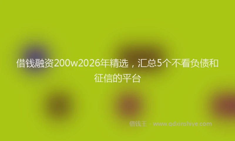 借钱融资200w2026年精选，汇总5个不看负债和征信的平台