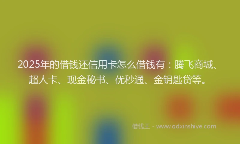 2025年的借钱还信用卡怎么借钱有：腾飞商城、超人卡、现金秘书、优秒通、金钥匙贷等。