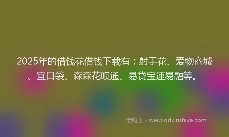 2025年的借钱花借钱下载有：射手花、爱物商城、宜口袋、森森花呗通、易贷宝速易融等。