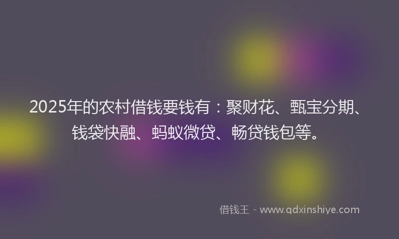 2025年的农村借钱要钱有：聚财花、甄宝分期、钱袋快融、蚂蚁微贷、畅贷钱包等。