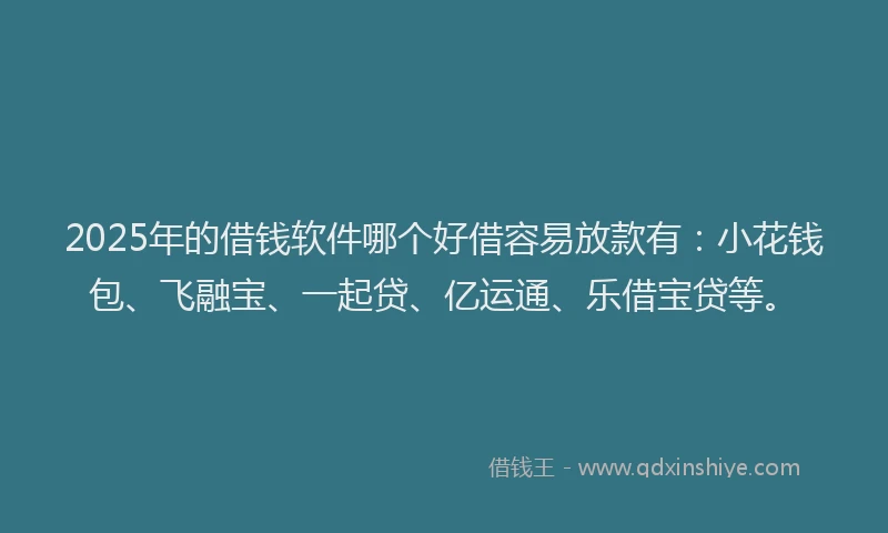 2025年的借钱软件哪个好借容易放款有：小花钱包、飞融宝、一起贷、亿运通、乐借宝贷等。