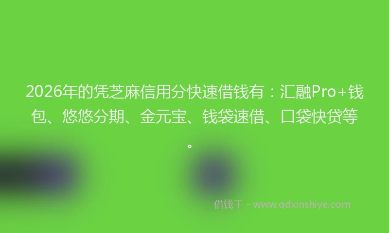 2026年的凭芝麻信用分快速借钱有：汇融Pro+钱包、悠悠分期、金元宝、钱袋速借、口袋快贷等。