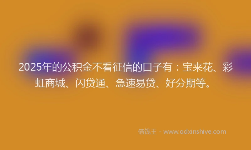 2025年的公积金不看征信的口子有：宝来花、彩虹商城、闪贷通、急速易贷、好分期等。
