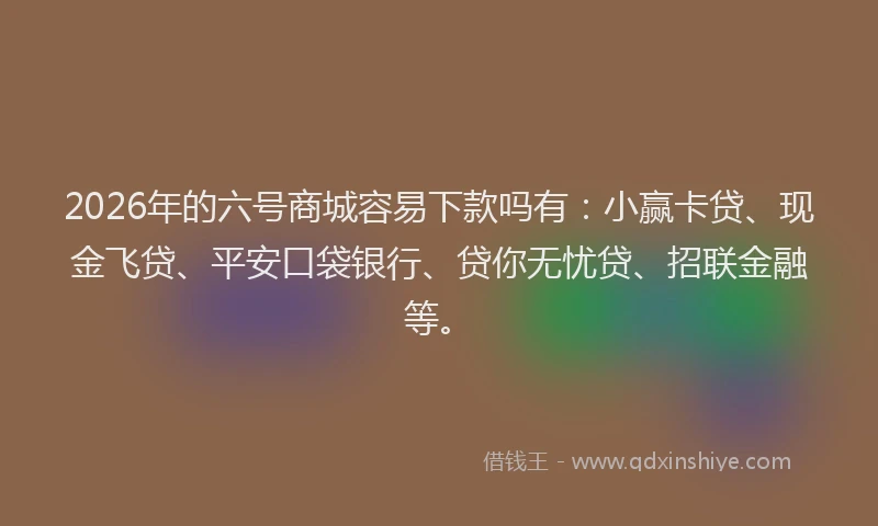 2026年的六号商城容易下款吗有：小赢卡贷、现金飞贷、平安口袋银行、贷你无忧贷、招联金融等。