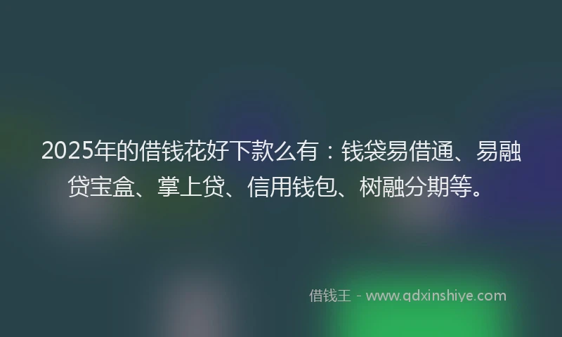 2025年的借钱花好下款么有：钱袋易借通、易融贷宝盒、掌上贷、信用钱包、树融分期等。