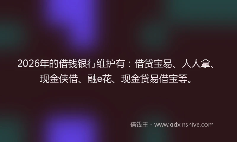 2026年的借钱银行维护有:借贷宝易、人人拿、现金侠借、融e花、现金贷易借宝等。