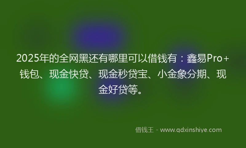 2025年的全网黑还有哪里可以借钱有:鑫易Pro+钱包、现金快贷、现金秒贷宝、小金象分期、现金好贷等。