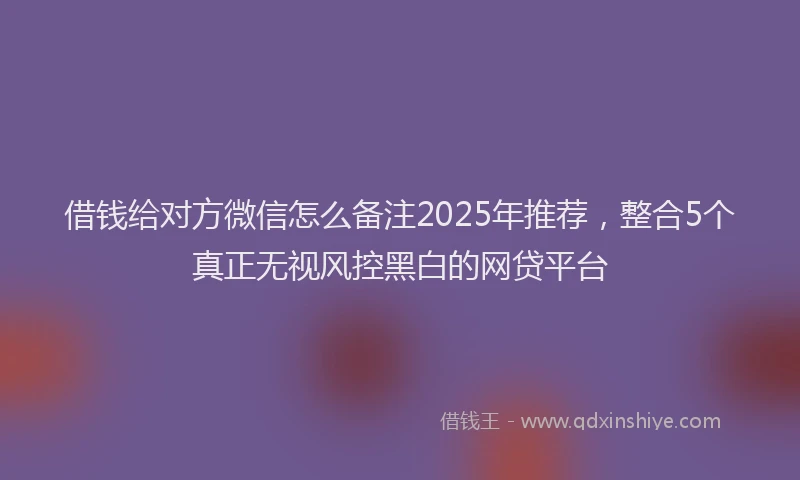 借钱给对方微信怎么备注2025年推荐，整合5个真正无视风控黑白的网贷平台