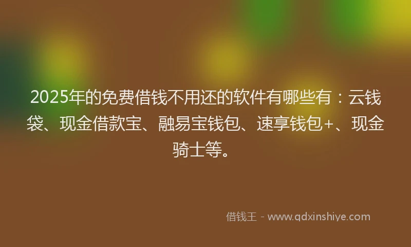 2025年的免费借钱不用还的软件有哪些有：云钱袋、现金借款宝、融易宝钱包、速享钱包+、现金骑士等。