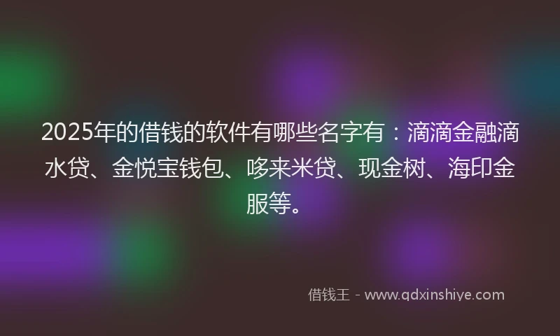 2025年的借钱的软件有哪些名字有：滴滴金融滴水贷、金悦宝钱包、哆来米贷、现金树、海印金服等。