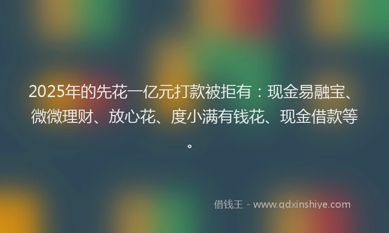 2025年的先花一亿元打款被拒有：现金易融宝、微微理财、放心花、度小满有钱花、现金借款等。