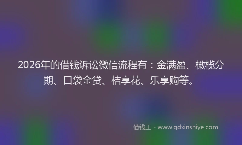 2026年的借钱诉讼微信流程有：金满盈、橄榄分期、口袋金贷、桔享花、乐享购等。