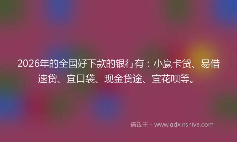 2026年的全国好下款的银行有：小赢卡贷、易借速贷、宜口袋、现金贷途、宜花呗等。