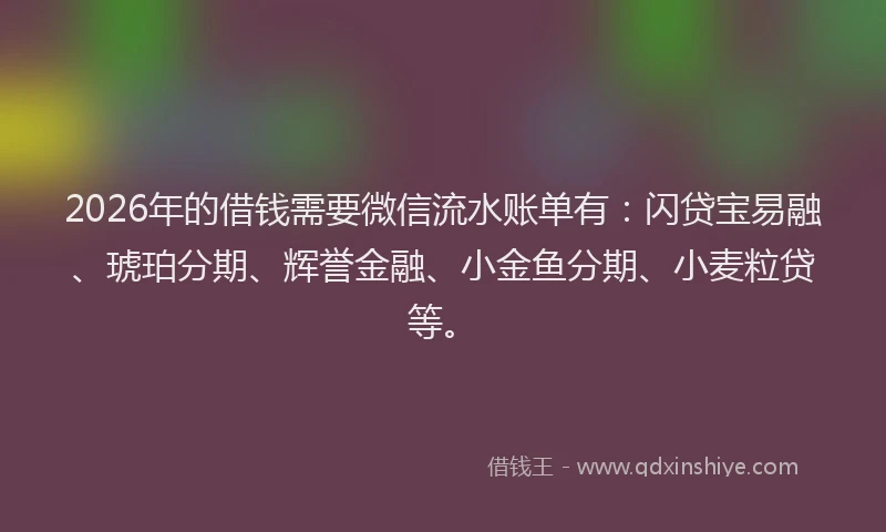2026年的借钱需要微信流水账单有：闪贷宝易融、琥珀分期、辉誉金融、小金鱼分期、小麦粒贷等。