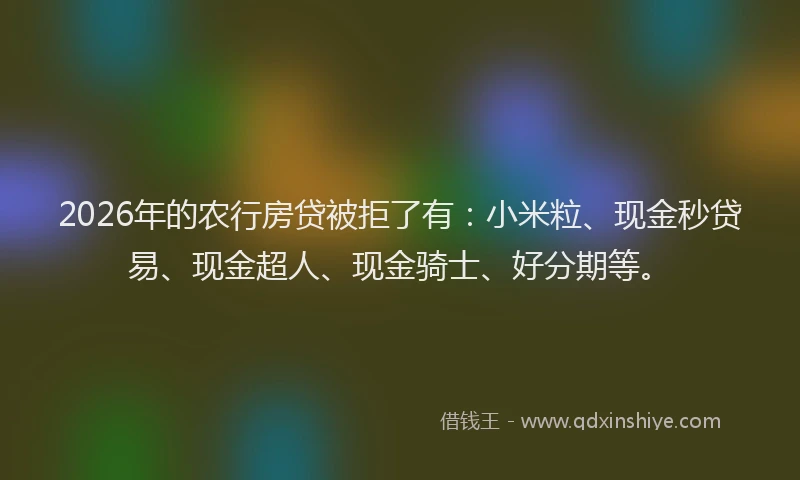 2026年的农行房贷被拒了有：小米粒、现金秒贷易、现金超人、现金骑士、好分期等。