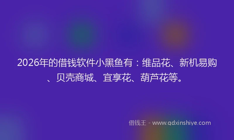 2026年的借钱软件小黑鱼有：维品花、新机易购、贝壳商城、宜享花、葫芦花等。