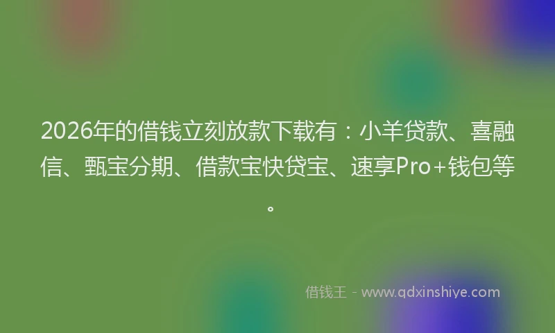 2026年的借钱立刻放款下载有:小羊贷款、喜融信、甄宝分期、借款宝快贷宝、速享Pro+钱包等。