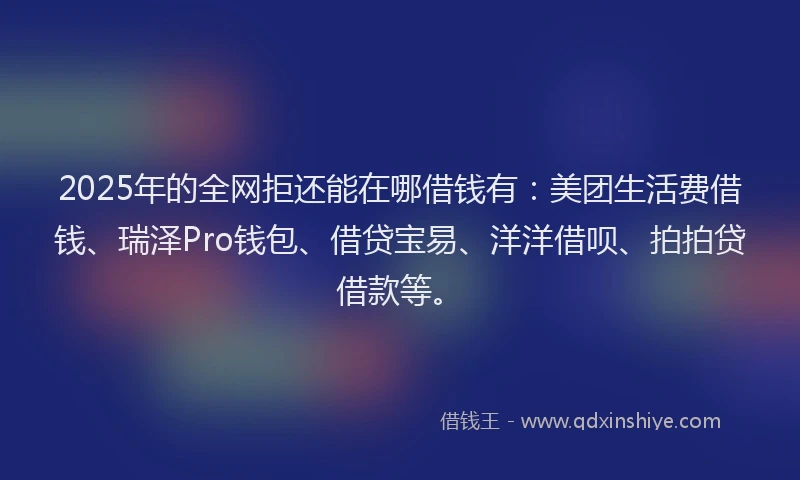 2025年的全网拒还能在哪借钱有:美团生活费借钱、瑞泽Pro钱包、借贷宝易、洋洋借呗、拍拍贷借款等。