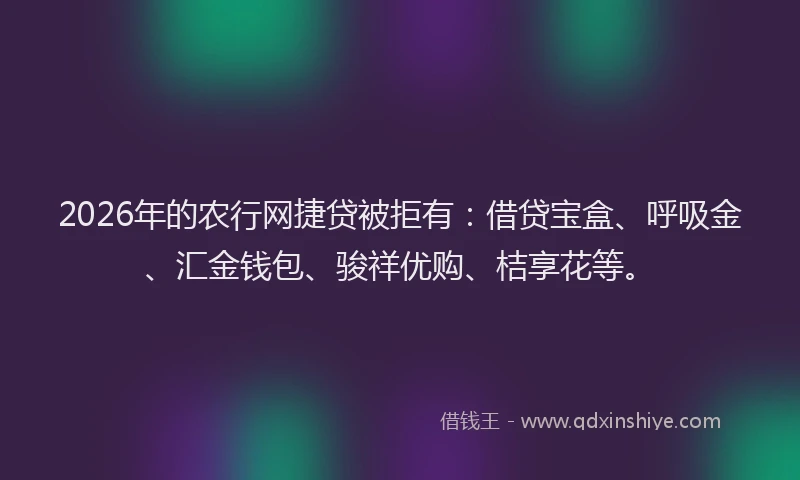 2026年的农行网捷贷被拒有：借贷宝盒、呼吸金、汇金钱包、骏祥优购、桔享花等。