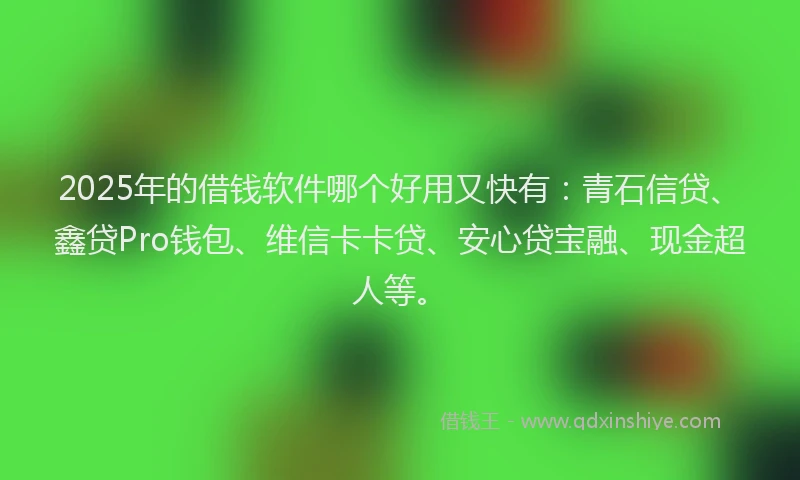2025年的借钱软件哪个好用又快有:青石信贷、鑫贷Pro钱包、维信卡卡贷、安心贷宝融、现金超人等。