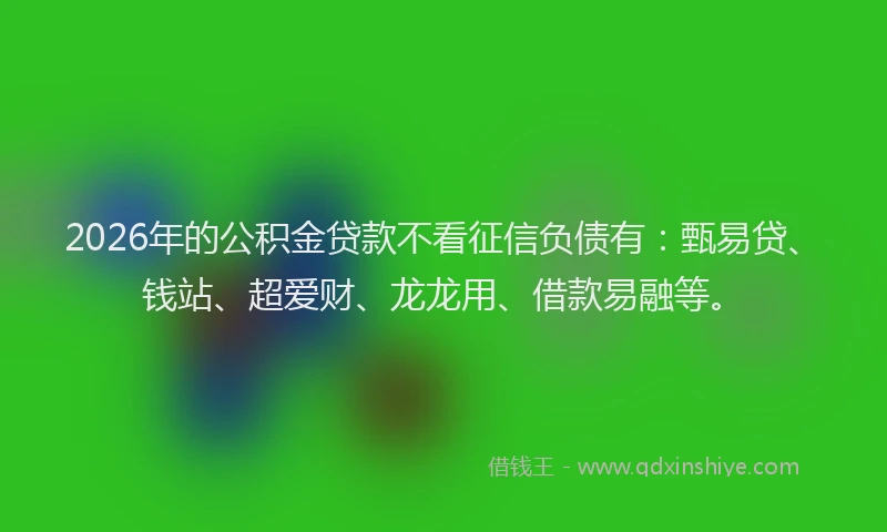 2026年的公积金贷款不看征信负债有：甄易贷、钱站、超爱财、龙龙用、借款易融等。