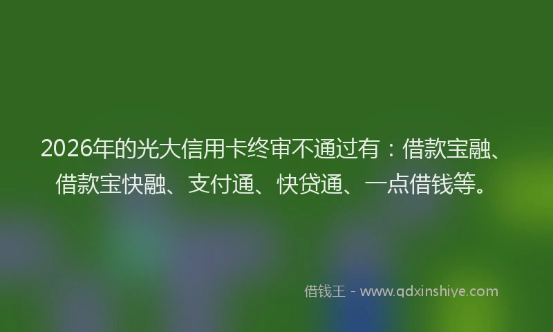 2026年的光大信用卡终审不通过有：借款宝融、借款宝快融、支付通、快贷通、一点借钱等。