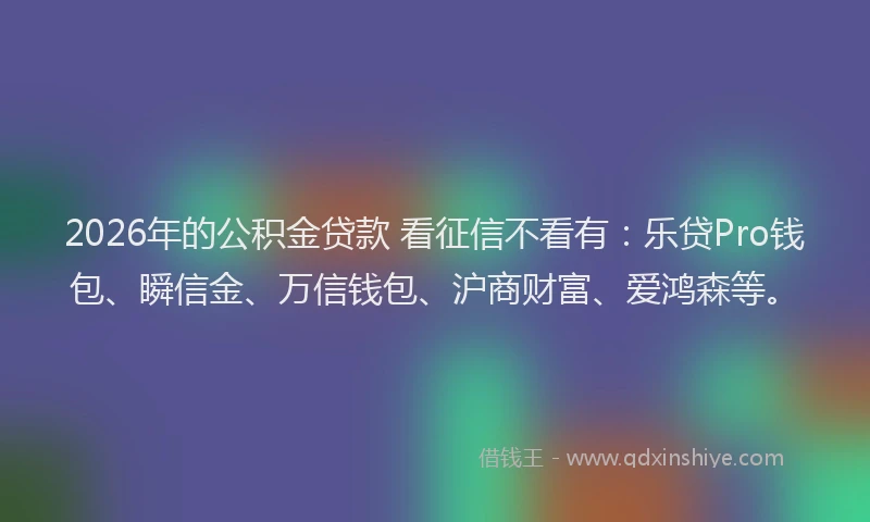 2026年的公积金贷款 看征信不看有：乐贷Pro钱包、瞬信金、万信钱包、沪商财富、爱鸿森等。