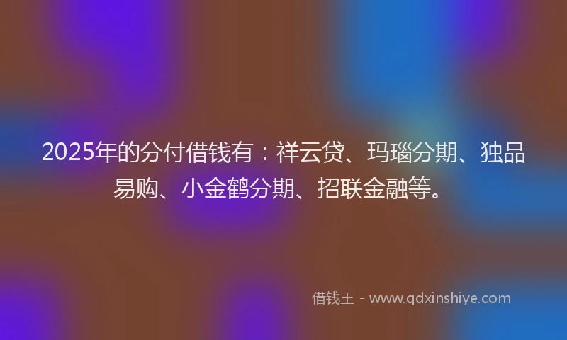 2025年的分付借钱有：祥云贷、玛瑙分期、独品易购、小金鹤分期、招联金融等。