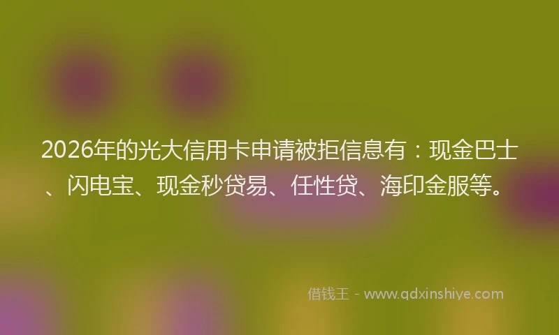 2026年的光大信用卡申请被拒信息有:现金巴士、闪电宝、现金秒贷易、任性贷、海印金服等。
