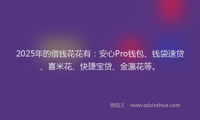 2025年的借钱花花有：安心Pro钱包、钱袋速贷、喜米花、快捷宝贷、金瀛花等。