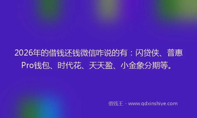 2026年的借钱还钱微信咋说的有:闪贷侠、普惠Pro钱包、时代花、天天盈、小金象分期等。