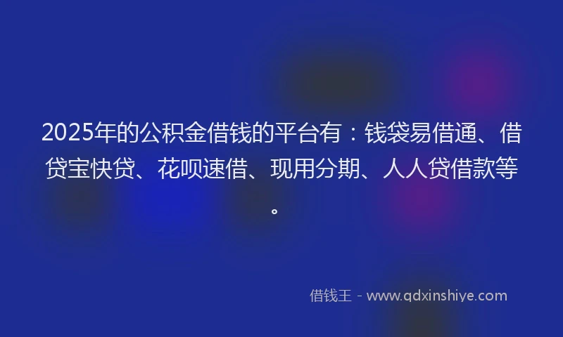 2025年的公积金借钱的平台有:钱袋易借通、借贷宝快贷、花呗速借、现用分期、人人贷借款等。
