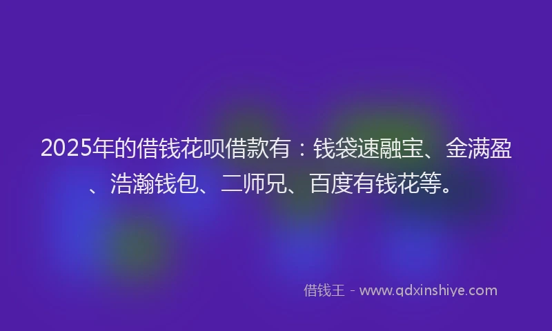 2025年的借钱花呗借款有：钱袋速融宝、金满盈、浩瀚钱包、二师兄、百度有钱花等。