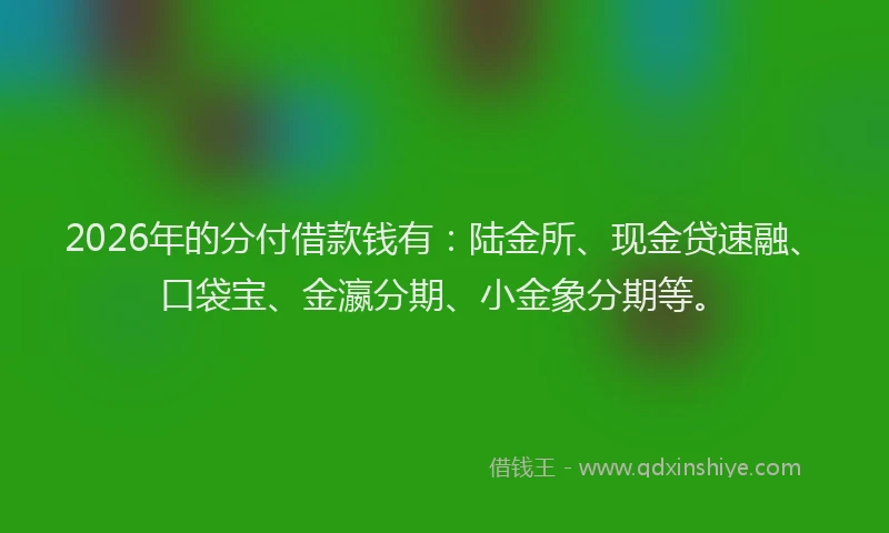 2026年的分付借款钱有：陆金所、现金贷速融、口袋宝、金瀛分期、小金象分期等。
